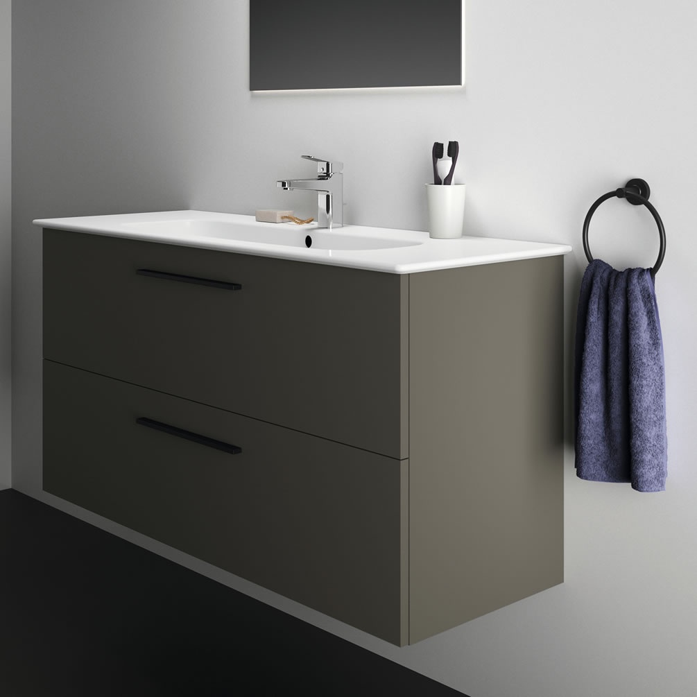 Lifestyle image of Ideal Standard i.life A 1200mm Matt Quartz Grey Wall-Hung Basin Vanity Unit